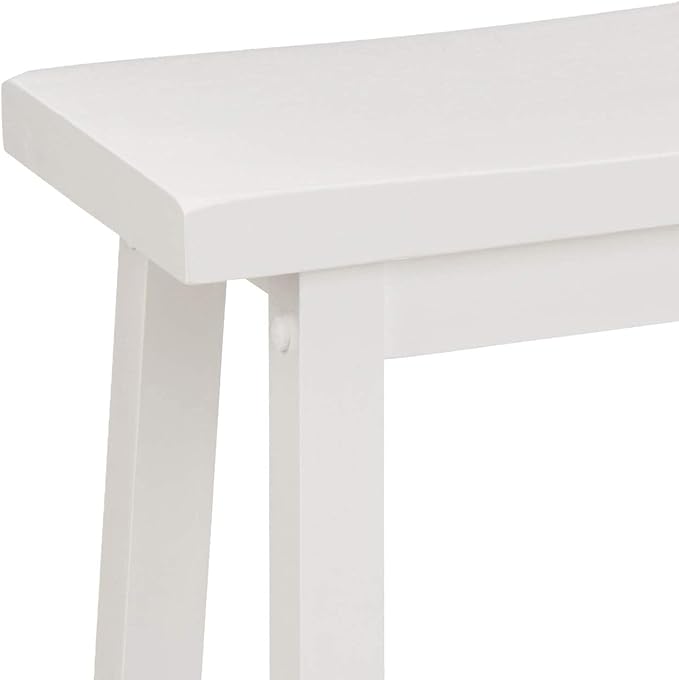 Basics Solid Wood Saddle-Seat Counter Height Bar Stools for Kitchen Island with Footrest, Sturdy Construction, 24-Inch Height, White, Set of 2