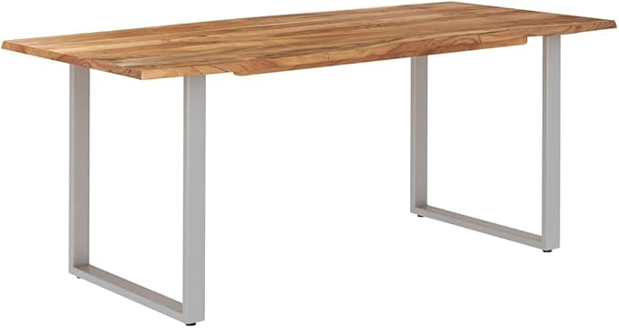Solid Acacia Wood Dining Table with Powder-Coated Steel Legs Industrial-Style Kitchen Dining Room Home Office Indoor Furniture Restaurant Table Side Table 70.9" x 35.4" x 29.9"