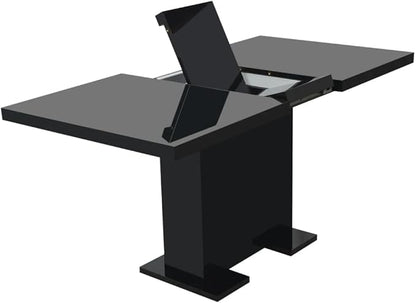 Extendable Black Dining Table 47-59 in Rectangular High Gloss MDF & Steel Frame Modern Expandable Kitchen Table for Dining Room Apartment and Studio Spaces