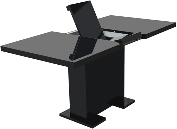 Modern Glossy Black Extendable Dining Table, MDF Steel Kitchen Table, Room Furniture for Gatherings, Accommodates 4-6 Guests, 47.2-59.1 Inch, Versatile Kitchen & Home Piece