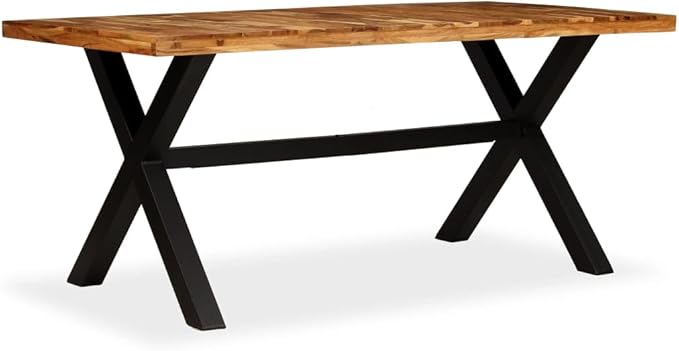 Solid Wood Dining Table 70.9 Inch Industrial Rectangular Kitchen Table with Steel Legs for Dining Room and Kitchen