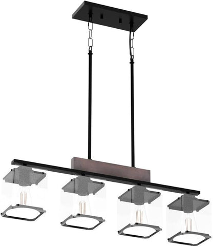 Kitchen Table Light Fixtures Over Island Ceiling Hanging,4-Light Rustic Wood Pendant Chandelier for Dining Room with with Glass Shade