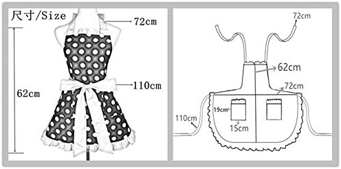 Hyzrz Cute Apron Retro Black Polka Dot Retro Ruffle Side Vintage Cooking Aprons with Pockets for Women Girls (Side Rose Red)