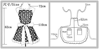 Hyzrz Cute Apron Retro Black Polka Dot Retro Ruffle Side Vintage Cooking Aprons with Pockets for Women Girls (Side Rose Red)