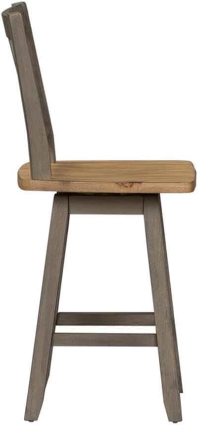 Pemberly Row Contemporary 7 Piece Gathering Table Set, Rubberwood Solids and Veneers, Light Gray and Sandstone Finish, Includes Kitchen Island Table with Storage and 6 Counter Height Swivel Chairs