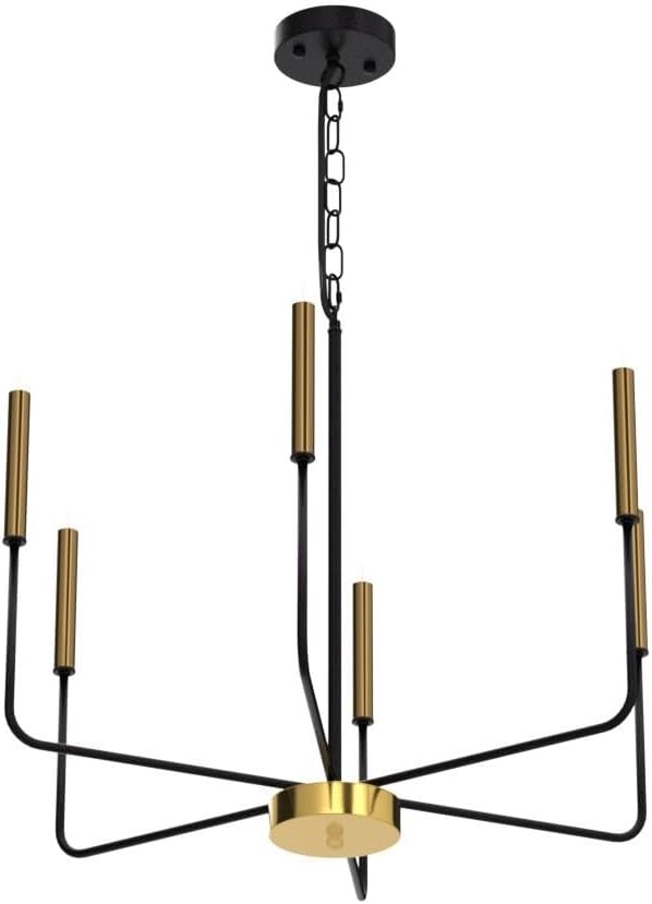 Modern Farmhouse Chandelier for Dining Room, 6 Lights Chandelier Light Fixture Adjustable Height, Black and Gold Hanging Candle Pendant Lighting for Kitchen Island Living Room Bedroom Foyer