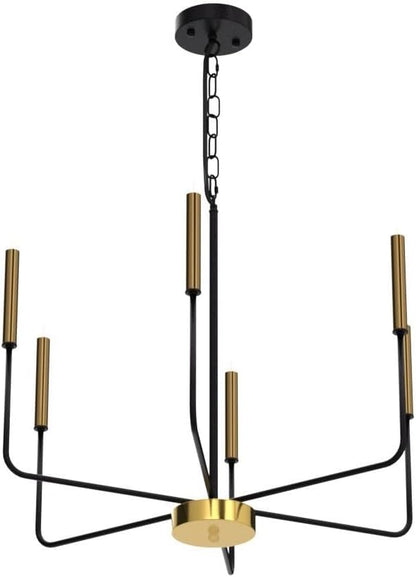 Modern Farmhouse Chandelier for Dining Room, 6 Lights Chandelier Light Fixture Adjustable Height, Black and Gold Hanging Candle Pendant Lighting for Kitchen Island Living Room Bedroom Foyer