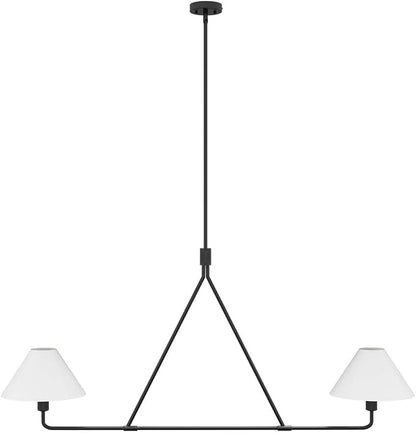 Modern 2-Light Kitchen Island Lighting 46.45 inch Matte Black Linear Chandelier with Fabric Shade Classic Farmhouse Pendant Lights Over Table for Dining Room Bar E12