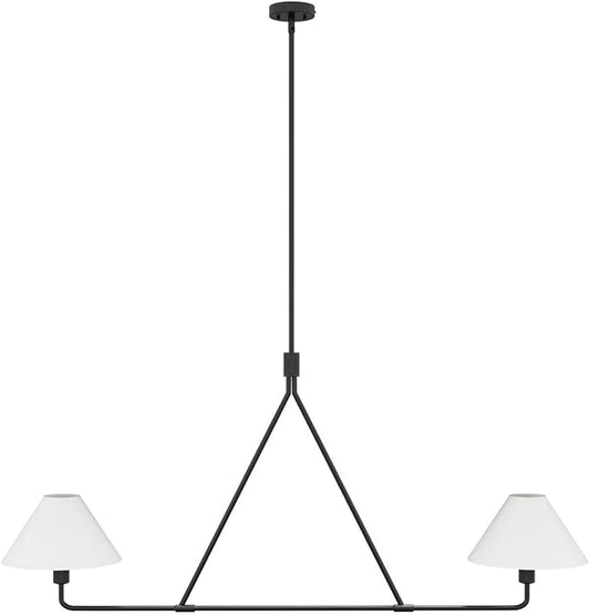 Modern 2-Light Kitchen Island Lighting 46.45 inch Matte Black Linear Chandelier with Fabric Shade Classic Farmhouse Pendant Lights Over Table for Dining Room Bar E12