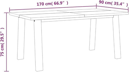 Solid Acacia Wood Dining Table Rectangular Brown 67 x 35 Inches Industrial Style Sturdy Steel Frame Seats 6 for Modern Kitchen and Dining Room Furniture