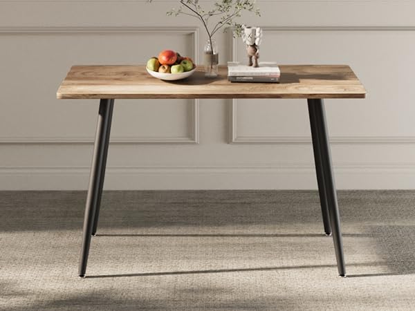 47" Sturdy MDF Dining Table, Island Table with Metal Legs, Rustic Dining Tables with Anti-Slip Pads for Kitchen Use, Wood