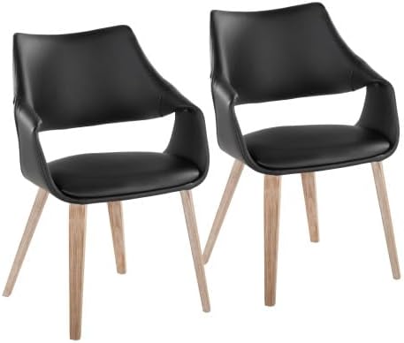 Faux Leather Dining Chairs Set of 2, Kitchen Island Chairs with Black Padded Seat and Whitewashed Bent Wood Legs for Dining Room Living Room Restaurant