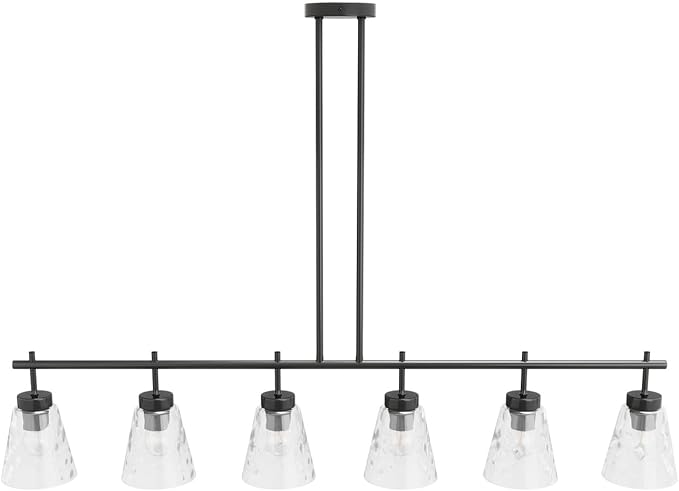 Aiwen 6-Light Kitchen Island Lighting, Modern 48 inch Black Island Chandelier with Glass Shade, Industrial Linear Pendant Lighting Over Table, Pendant Light Fixture for Dining Room