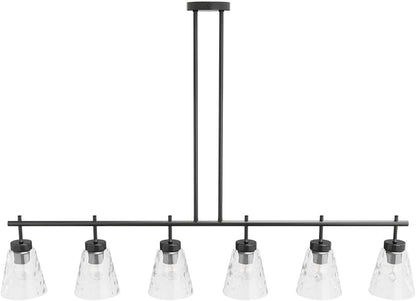 Aiwen 6-Light Kitchen Island Lighting, Modern 48 inch Black Island Chandelier with Glass Shade, Industrial Linear Pendant Lighting Over Table, Pendant Light Fixture for Dining Room