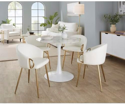 Dining Chair with Gold Metal Frame, White Faux Leather Upholstered Padded Seat and Backrest for Kitchen Island Living Room Accent Chair
