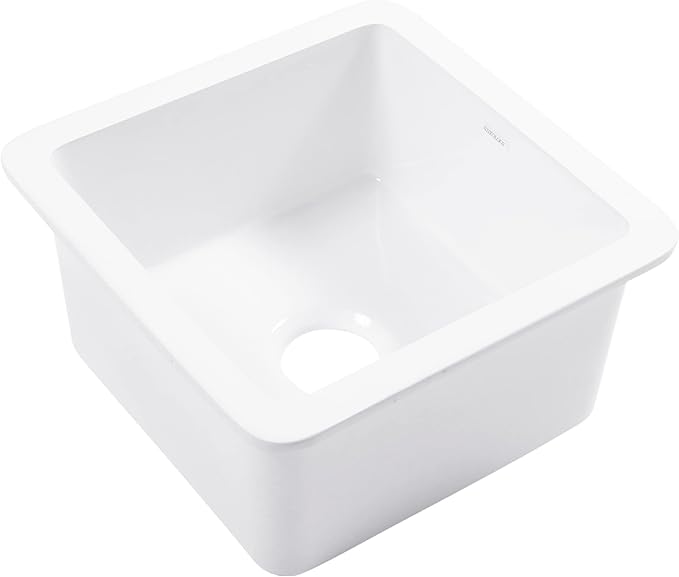 Sinkology Eden 18" White Fireclay Undermount Kitchen Sink, Undermount Installation, Surefire Finish