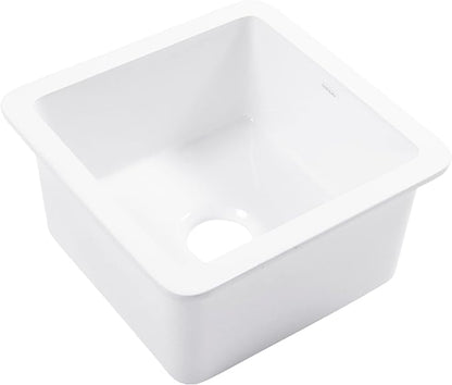 Sinkology Eden 18" White Fireclay Undermount Kitchen Sink, Undermount Installation, Surefire Finish