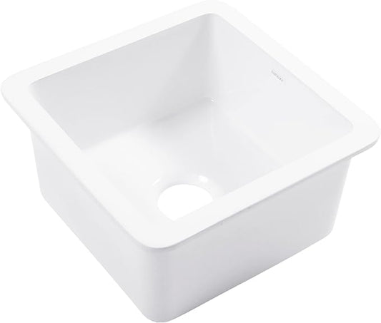 Sinkology Eden 18" White Fireclay Undermount Kitchen Sink, Undermount Installation, Surefire Finish