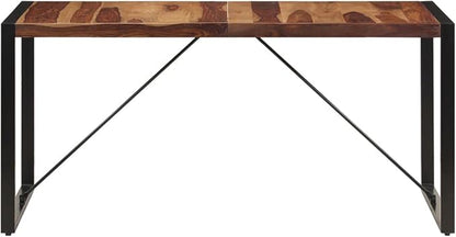Industrial Dining Table Brown 63 x 31.5 inch, Solid Acacia Wood Rectangular Kitchen Table Seats 6, Rustic Modern Style Easy-Assembly Small Space Dining Furniture for Dining Room