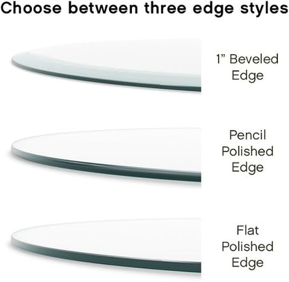 30 inch Round Glass Table Top - Clear Tempered Glass Surface Protector - Safe Beveled Edge - Coffee, Dining and End Table