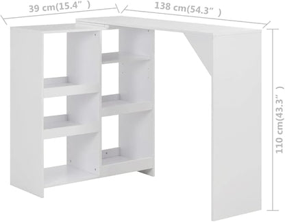 White Bar Table with Moveable Shelf 54.3 Inch Rectangular Engineered Wood Kitchen Island Counter Height Dining Table for Dining Room Kitchen