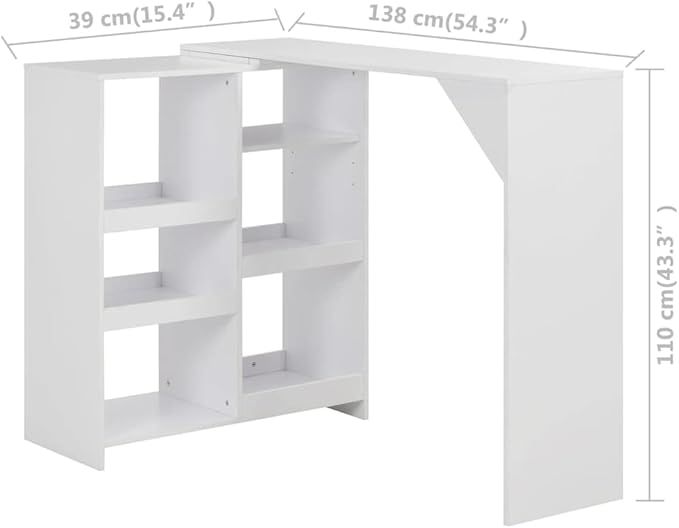 White Engineered Wood Bar Table, Large Rectangular Dining Table, 54.3" L, Moveable Storage Shelf for Kitchen & Dining Room, Dinner, Entertaining