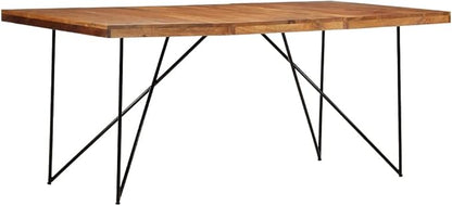 Industrial Dining Table 70.9x35.4 in Solid Acacia Wood & Steel Large for 6 Rectangular Kitchen Room Furniture Extendable Look