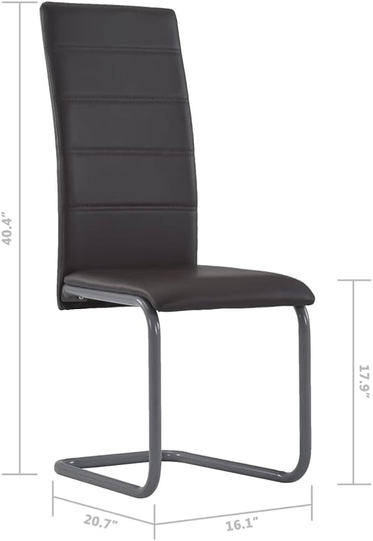 Cantilever Dining Chairs 4 pcs Brown Faux Leather Modern Kitchen & Office Furniture Set with Steel Frame, Comfortable High Back Seating for Dining Room Living Room