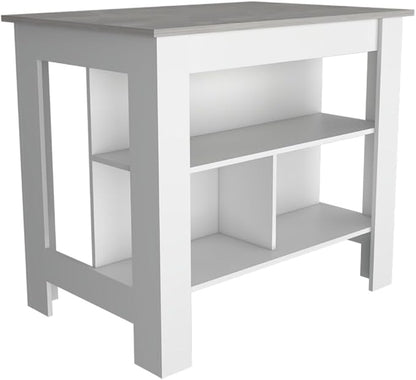 Modern Dining Table Kitchen Island Table with Shelves Adjustable Sturdy Stable Easy Clean Console Counter Luxury,White