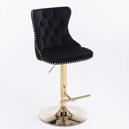 Premium Upholstered Bar Stool with Swivel Seat and Adjustable Height for Kitchen Island, Home Bar, or Dining Counter (Black + Velvet + Foam-1)