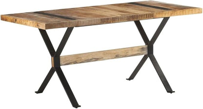 Industrial Narrow Rectangular Dining Table Solid Mango Wood Brown Rough Finish Seats 4 Modern Design Powder Coated Black Legs for Dining Room Kitchen Use