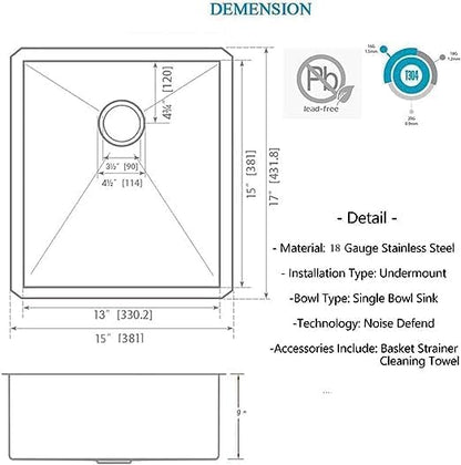 Black Undermount Bar Sink, 15 X 17 Inch Black Bar Sink, Rv Outdoor Stainless Steel Wet Bar Small Kitchen Sinks, Handmade Stainless Steel Single Bowl