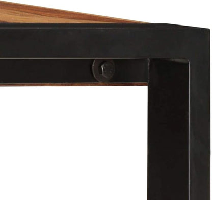 Industrial Solid Acacia Wood Dining Table, 63 Inch Rectangular Kitchen & Dining Room Table, Polished Finish, Seats 6 People, Brown and Black