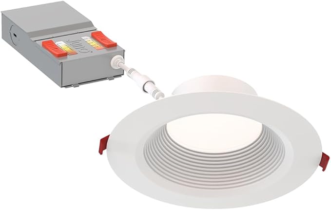 Juno LED Recessed Lights 6 Inch Round Wafer Downlight, 5-in-1 Switchable White Color Temperature, Adjustable Brightness, Deep Regressed Baffled Trim, 6-Inch, Matte White, 6-Pack