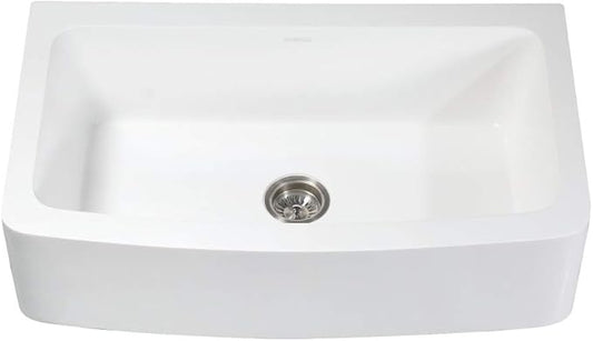 Kingston Brass Gourmetier GKFA36229 Arcticstone Solid Surface 36x22' Apron Front Farmhouse Single Bowl Kitchen Sink, Matte White