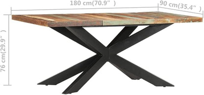 Industrial Dining Table with Robust Black Steel Legs, Reclaimed Wood Surface for Family Meals and Entertaining Guests, Rectangular Kitchen Island for Modern Spaces