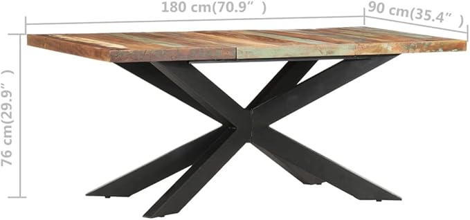 Industrial Reclaimed Wood Dining Table, 70.9x35.4 Inch Kitchen Table with Black Steel Legs, 8-Person Dinner for Dining Room and Bar, Mesas de Comedor