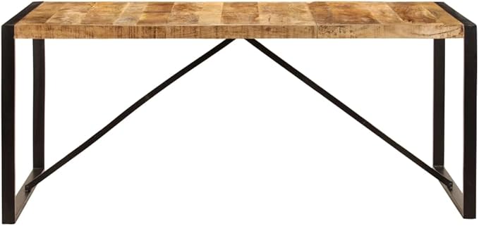 Industrial Acacia Dining Table 70.9x35.4 in for 6, Solid Mango Wood Top with Powder-Coated Steel Base, Modern Kitchen Rectangle Furniture for Dining Room Loft Apartment Family Meals
