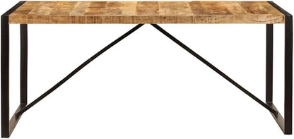 Industrial Dining Table for 6 Rectangular Solid Mango Wood Kitchen Table with Powder Coated Steel Frame 70.9 x 35.4 Inch Brown