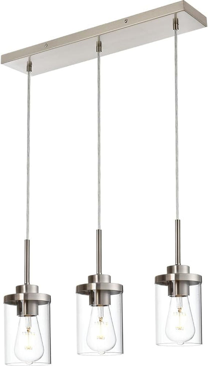 Pendant Lights Fixtures with Clear Glass Shade Brushed Nickel Island Light fixtures 3-Lights Hanging Lighting for Kitchen Island Dining Room