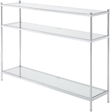 Convenience Concepts Royal Crest Glass Console Hall Table 42" - 3 Tier Modern, Contemporary Narrow Display Accent with Storage Shelves for Living Room, Entryway, Hallway, & Bedroom, Chrome