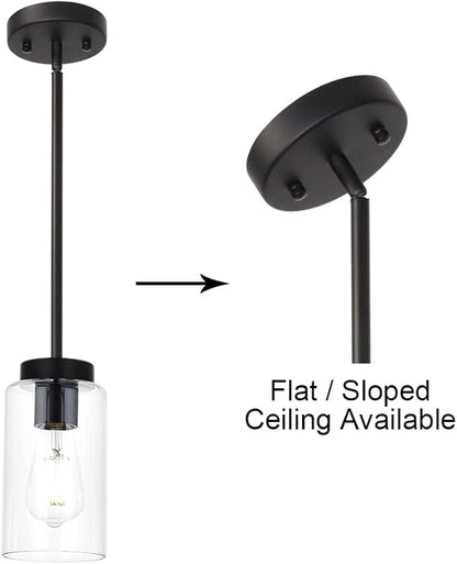 VINLUZ One Light Chandeliers Modern Clear Glass Pendant Lighting Black Dining Room Lighting Fixtures Hanging Contemporary Lamp Semi Flush Mount Ceiling Lights