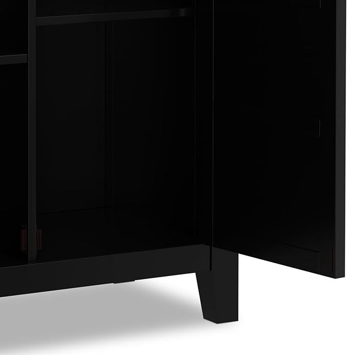 SIMPLIHOME Burlington Storage Cabinet - 30 inch Wide Solid Wood 2 Door Low Storage Unit in Black, Transitional Accent Cabinet for Living Room or Entryway with Adjustable Shelves