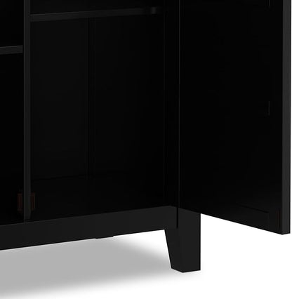 SIMPLIHOME Burlington Storage Cabinet - 30 inch Wide Solid Wood 2 Door Low Storage Unit in Black, Transitional Accent Cabinet for Living Room or Entryway with Adjustable Shelves