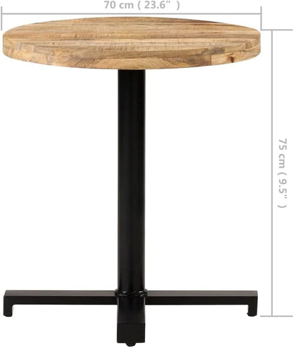 Round Bistro Dining Table, Natural Mango Wood Top and Black Powder-Coated Iron Legs, 27.6 inch Kitchen Counter Bar, Dinner Seating for