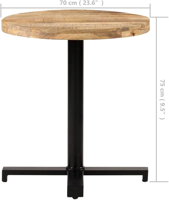 Natural Mango Wood Round Bistro Table with Black Iron Legs Brown Counter Height Compact Size for Small Spaces Indoor Outdoor Dining Kitchen Patio