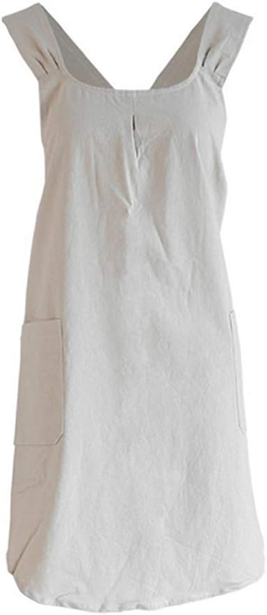 Soft Cotton Linen Apron Cross Back X-Shaped Japanese Style Pinafore Dress for Cooking, Housewarming, Daily Chores
