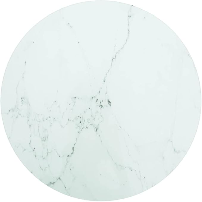15.7" White Round Tempered Glass Tabletop, Marble Finish Thin Durable Small Table Top for Patio, Kitchen Island, RV Coffee Stand, No Assembly