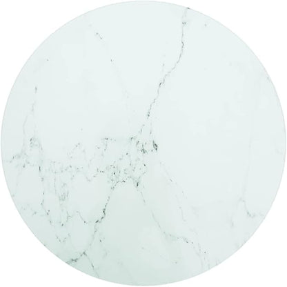 15.7" White Round Tempered Glass Tabletop, Marble Finish Thin Durable Small Table Top for Patio, Kitchen Island, RV Coffee Stand, No Assembly