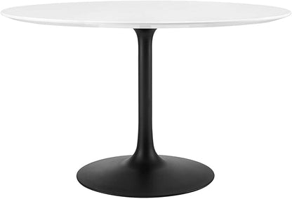 Modway Lippa 47" Round Wood Dining Table, White Top, Black Base